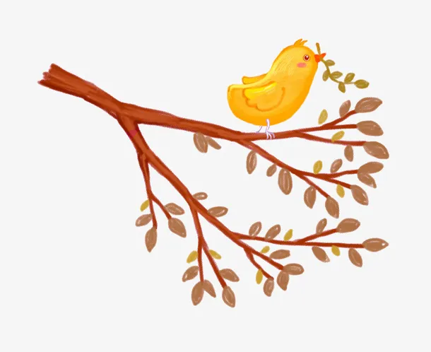 卡通树枝上的小鸟免抠图免抠