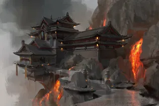 灰色房屋火红色岩浆免抠