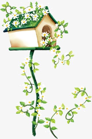 绿色唯美小木屋免抠