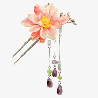 手绘古风花朵发簪免抠