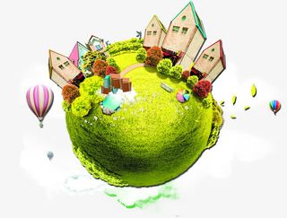 卡通地球上房子免抠PNG图片免抠