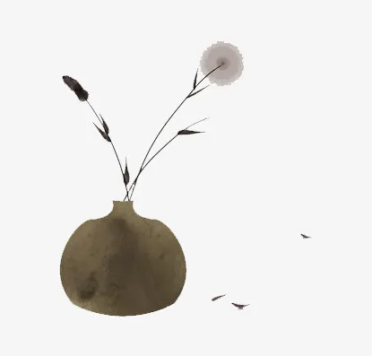 简约的水墨画花瓶免抠