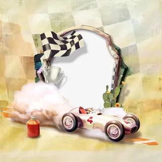 黑白格旗子赛车场边框免抠