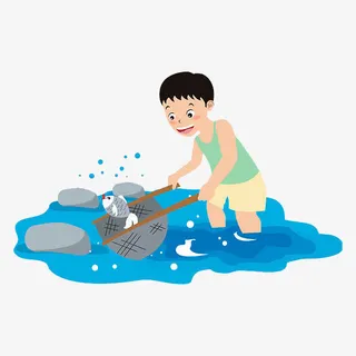 捕鱼的小男孩免抠