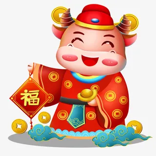 牛年吉祥物送福免抠节日元旦/春节/元宵元素 牛年吉祥物送福免抠节日元旦/春节/元宵元素