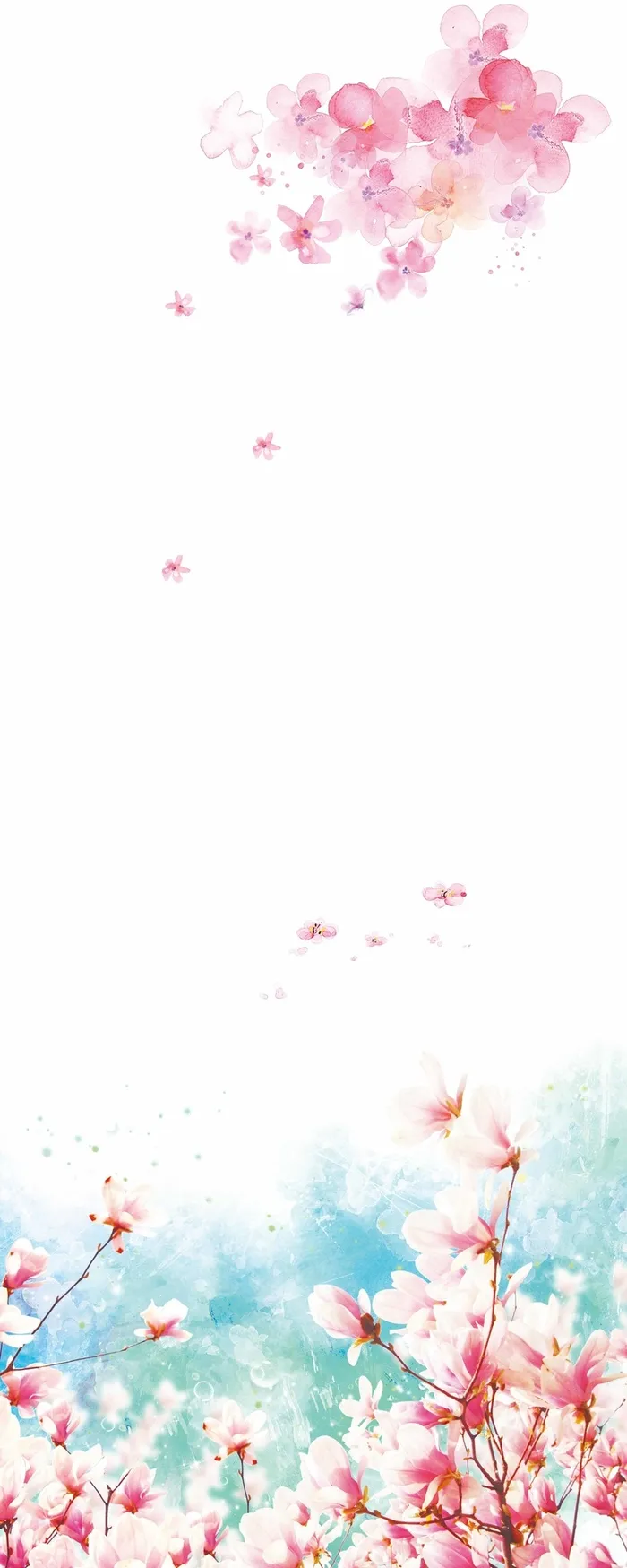 水墨粉色花朵飘散海报背景素材高清