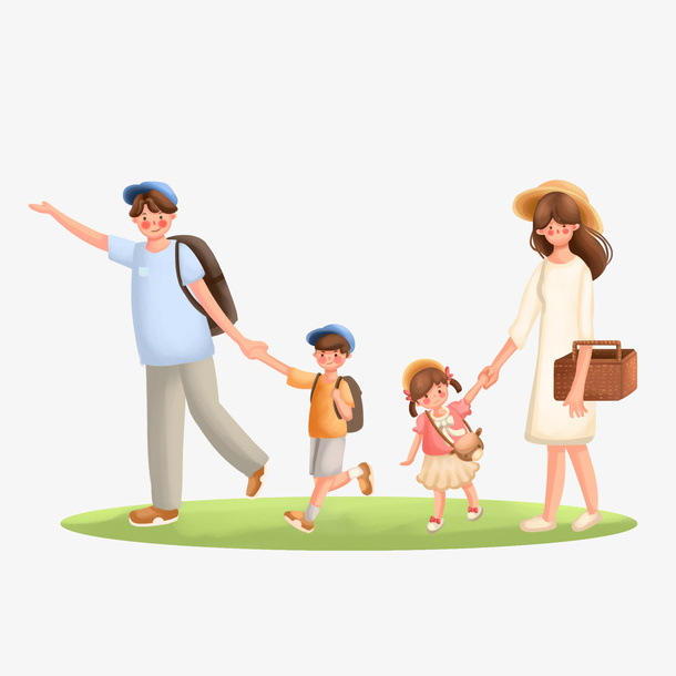 卡通一家人旅行免抠图免抠