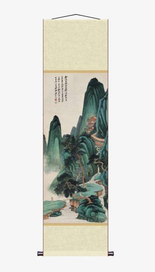 仿真山水画挂轴免抠