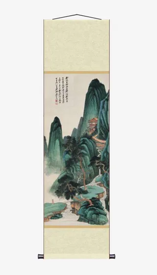 仿真山水画挂轴免抠