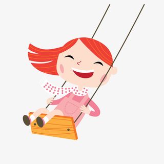 手绘荡秋千的女孩免抠图免抠