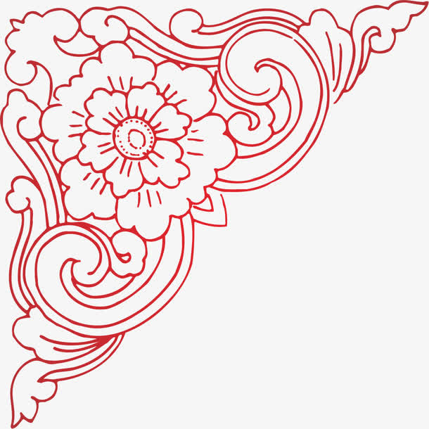 红色边角角花免抠