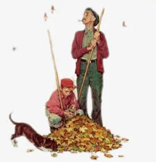 父子扫落叶免抠