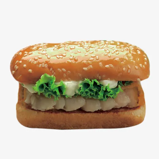 深海鳕鱼汉堡美食素材免抠