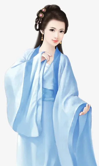 古风青衣美女人物手绘免抠