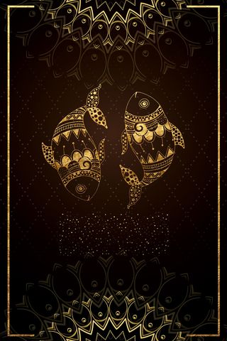 金色十二星座挂画双鱼座海报高清
