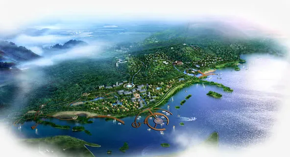 梦幻的蓝色海滨城市免抠