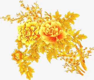 黄色牡丹花开艺术花朵免抠