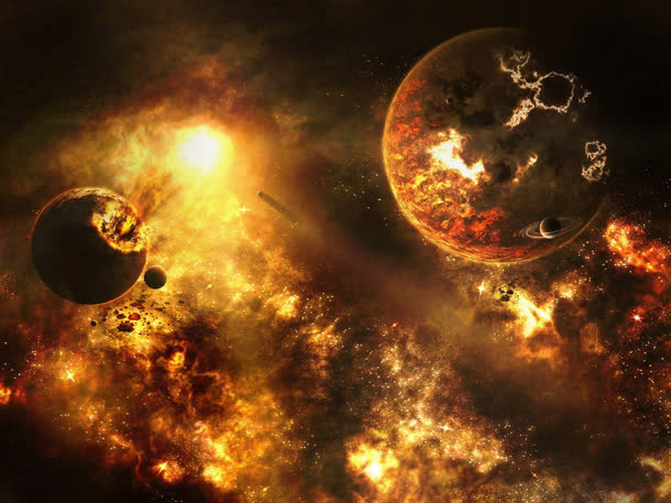 宇宙银河黄色光效星云场景免抠