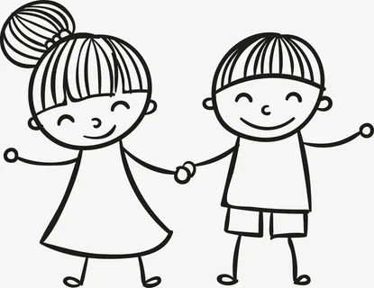 牵手的简笔画小孩免抠