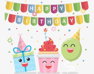 可爱卡通礼盒彩旗免抠