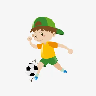 手绘卡通儿童踢足球免抠