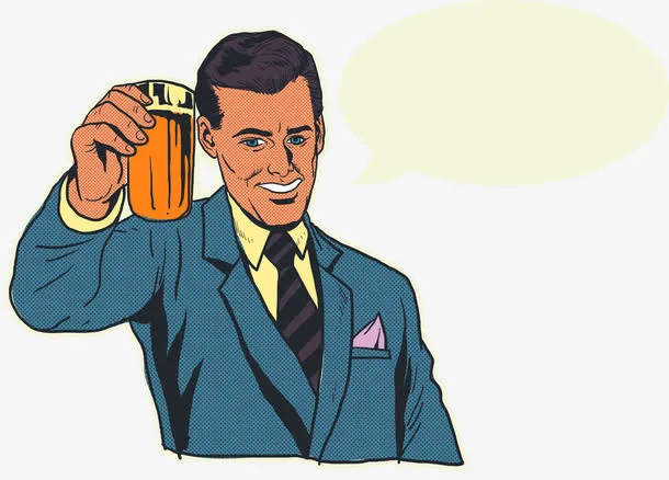 复古手绘举杯祝酒的新郎免抠