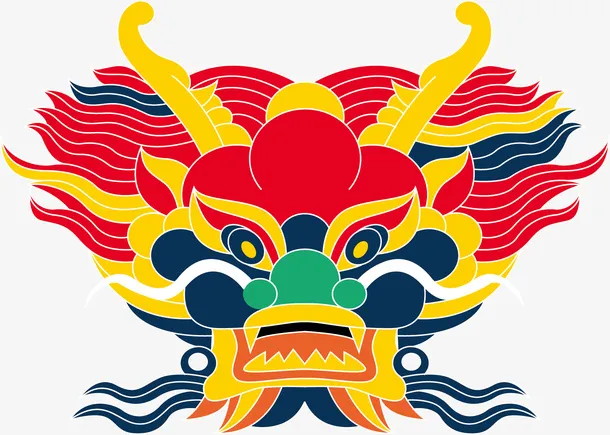 红色手绘龙头免抠
