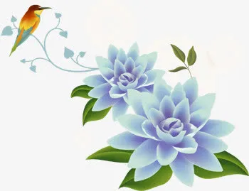 红色牡丹花黄色小鸟免抠