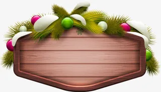 绿色松枝彩球木牌边框纹理免抠