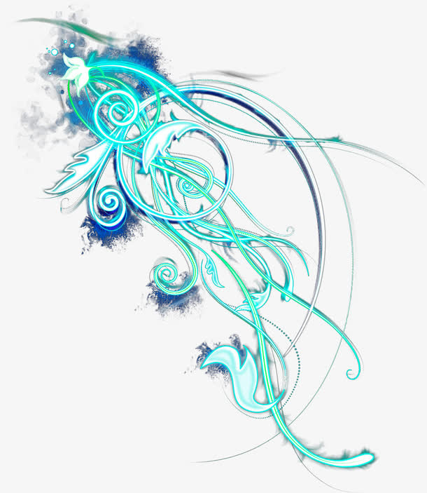 蓝色亮光炫彩花纹免抠