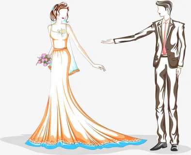 七夕情人节新郎新娘手绘免抠