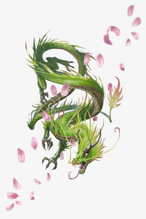 青龙现世花瓣设计免抠