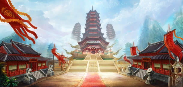 中国风高塔海报背景