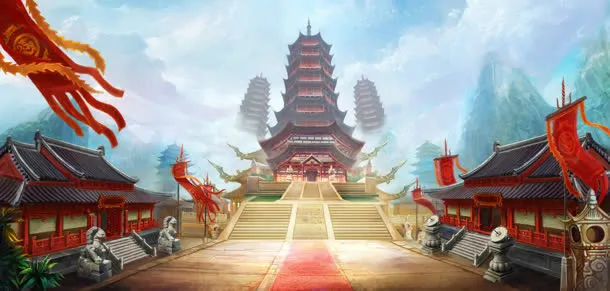 中国风高塔海报背景