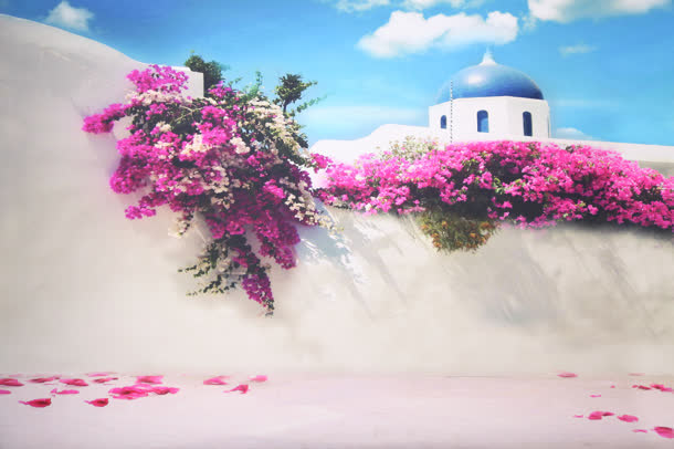 粉红色的花园与城堡免抠