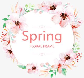 粉红水彩春天花环免抠