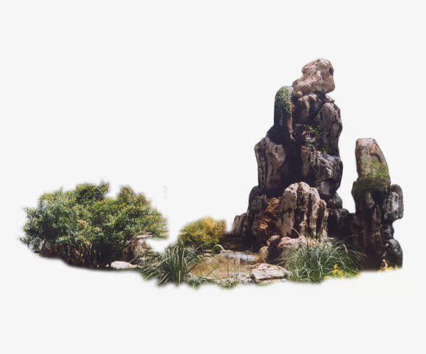 长满植物的假山免抠
