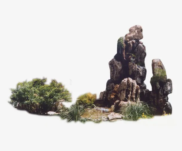 长满植物的假山免抠