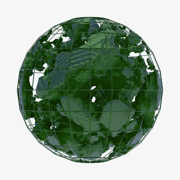 绿色地球形不规则3D立体建模免抠
