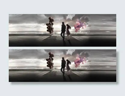 黑白爱情情侣气球背景banner