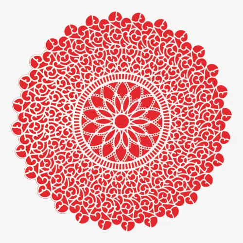 红色中国风花纹图案免抠