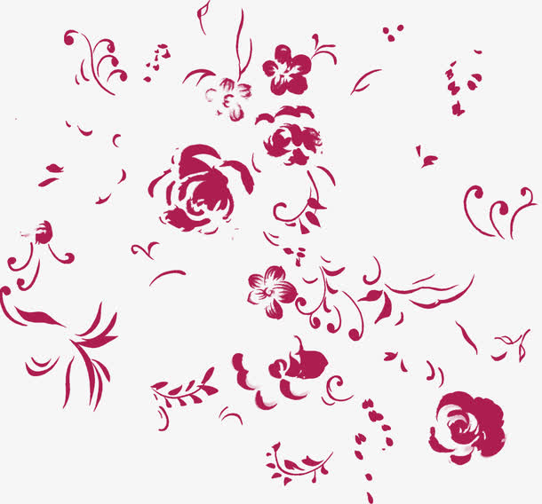 中秋节暗红色水彩花免抠