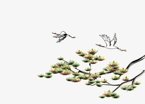 大雁树枝手绘免抠