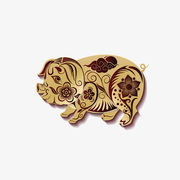 金猪迎新年海报背景元素免抠