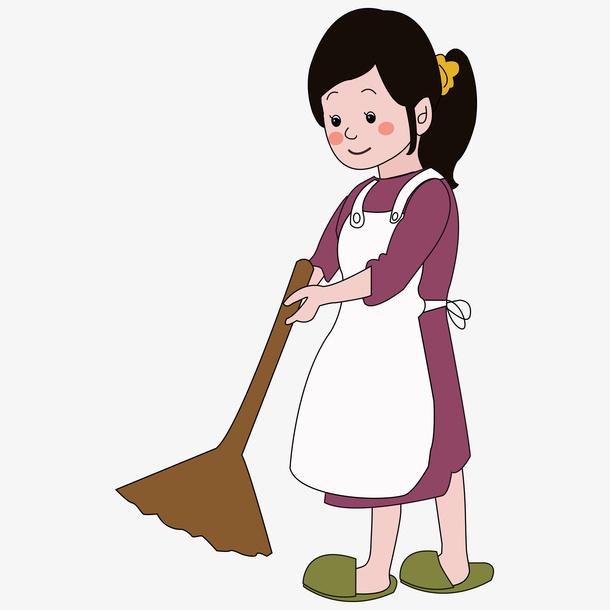 卡通矢量正在打扫的妈妈免抠