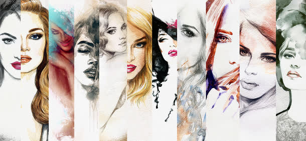 水彩手绘时尚美女免抠