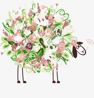 身上长满鲜花的小羊图案免抠