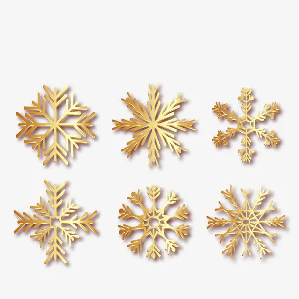 矢量冬天的金色雪花免抠