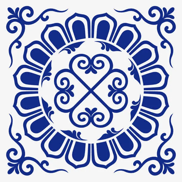 古典蓝色底纹免抠