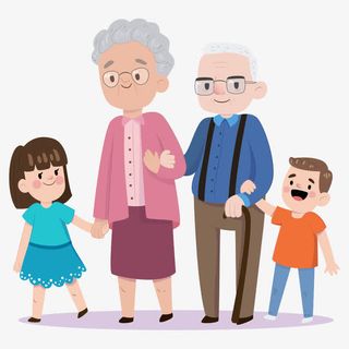 手绘家人散步插画免抠